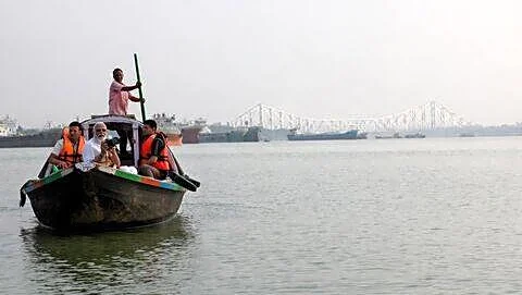 Prime Minister Narendra Modi takes boat ride on Hooghly river