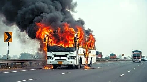 Over 60 tannery workers escape bus fire near Pachodda village