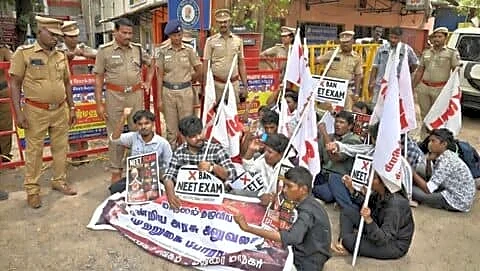 SFI students protest alleged NEET-UG 2026 question-paper leak in Madurai