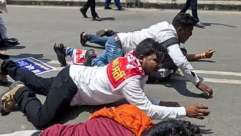 UP teaching aspirants crawl outside Education Minister Sandeep Singh's home