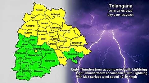 IMD forecasts thunderstorms in 21 Telangana districts including Hyderabad, Adilabad