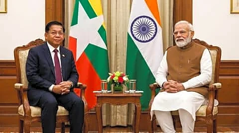 PM Modi welcomes Myanmar President Hlaing on 1st India visit