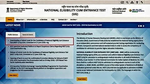 NTA allows NEET 2026 admit card download without bank details