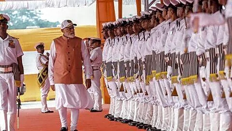 Narendra Modi commissions ships as defense production hits ₹40,000 cr