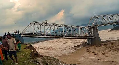 Dhemaji nonstop rain causes partial Simen River railway bridge collapse