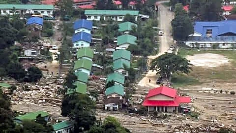 Mi-172 helicopter drops supplies to Lower Siang villages after floods