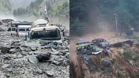 Cloudburst buries vehicles at Kwar Hydroelectric Project in Kishtwar district