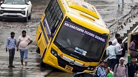 School bus crashes on NH-48 in Gurugram amid heavy rain