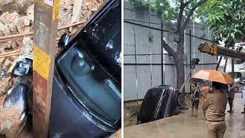 Tata Punch, scooter fall as Vasundhara road collapses, no injuries