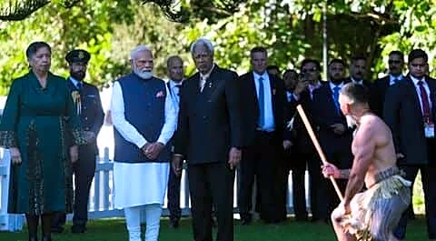 Narendra Modi welcomed with Maori powhiri at Auckland Government House
