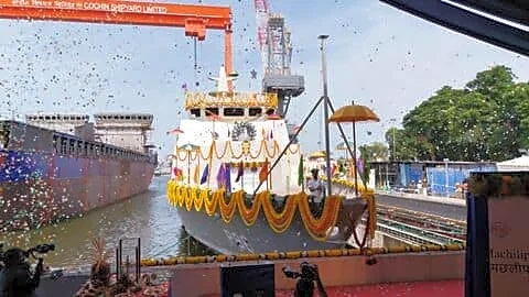 Cochin Shipyard launches Machilipatnam, 7th anti-submarine vessel for Indian Navy