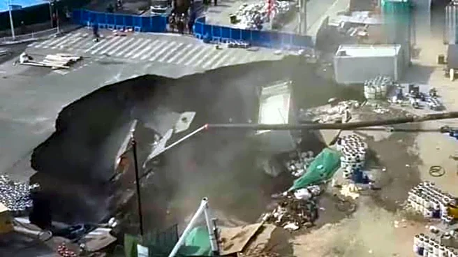 Video: Massive sinkhole swallows Shanghai road in seconds