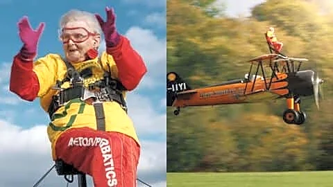 Helga Duffy, 99, sets wing walk record in Gloucestershire
