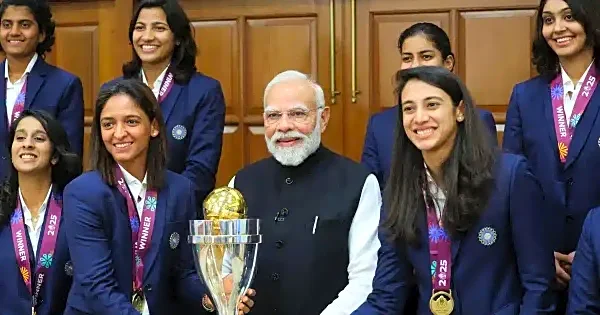PM Modi meets with Women’s Cricket World Cup champions; receives signed ‘NaMo’ jersey as present from Team India