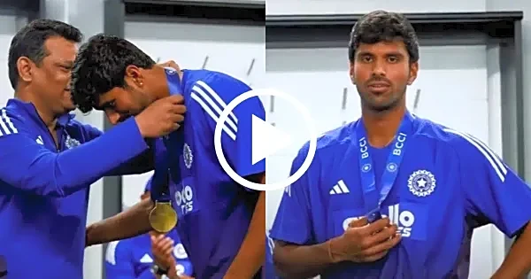 WATCH: Washington Sundar gets ‘Impact Player of the Series’ medal in Indian dressing room after beating Australia 2-1 in T20Is