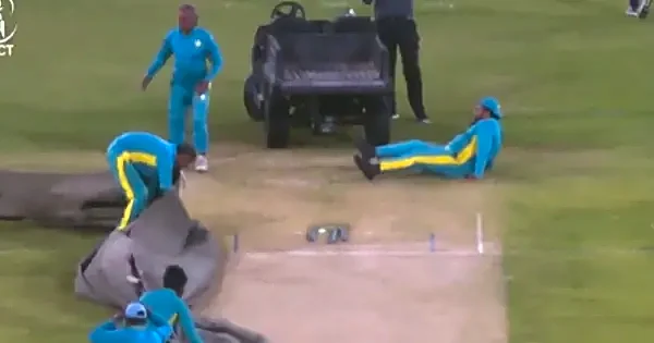 WATCH: Pakistan Super League brutally trolled after the covers made ground staff fell on ground