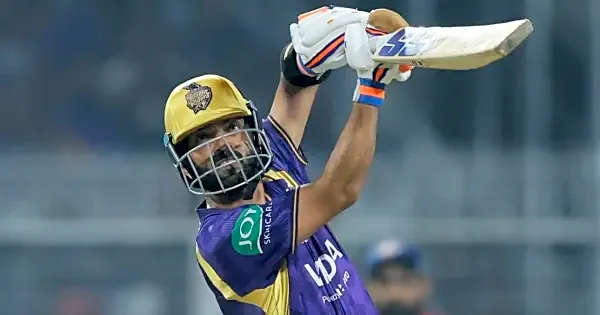 WATCH: Ajinkya Rahane loses control of bat while hitting six off Avesh Khan delivery in KKR vs LSG