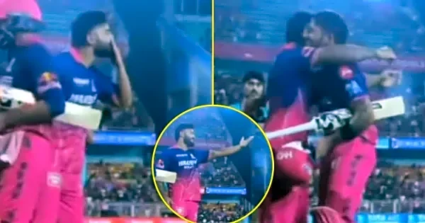 WATCH: Riyan Parag blows flying kiss to Dhruv Jurel after his match-winning knock against RCB