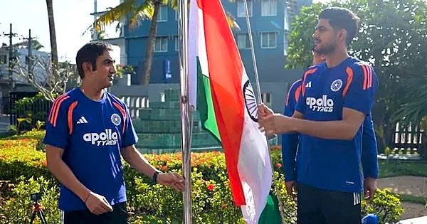Team India celebrates Independence day at Galle as Shubman Gill hoists the flag ahead of Day 1