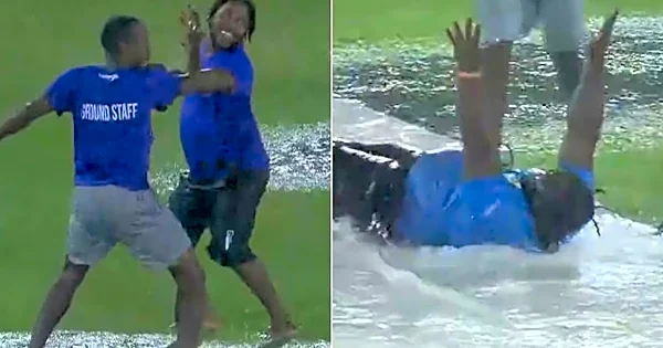 Groundsmen turn rain interruption into Caribbean dance at CPL in Saint Lucia