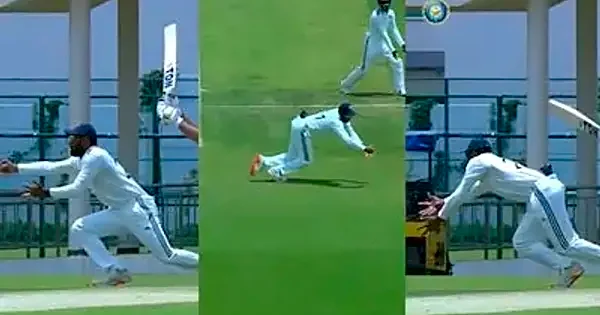 Smaran Ravichandran’s brilliant reflex catch dismisses Abdul Samad in Duleep Trophy clash between North Zone and South Zone