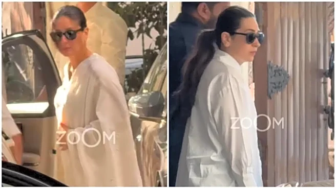 Kareena, Karisma Reach Sanjay Khan’s House With Aunt Neetu Kapoor To Express Condolences After Zarine Khan’s Death