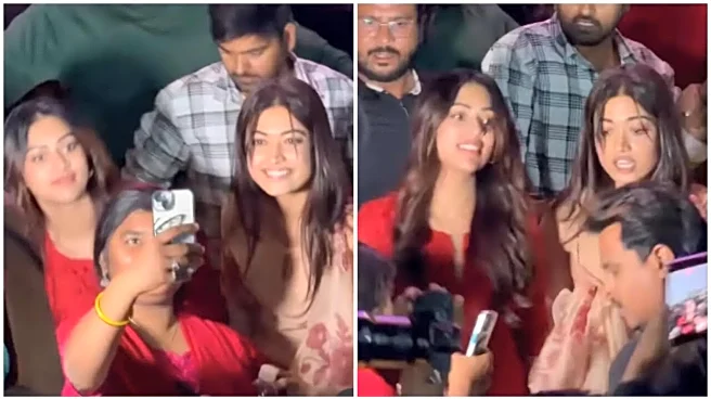 Rashmika Mandanna Stops Bouncer From Pushing Female Fan Trying To Click Selfie With Her Amid Huge Crowd – Watch