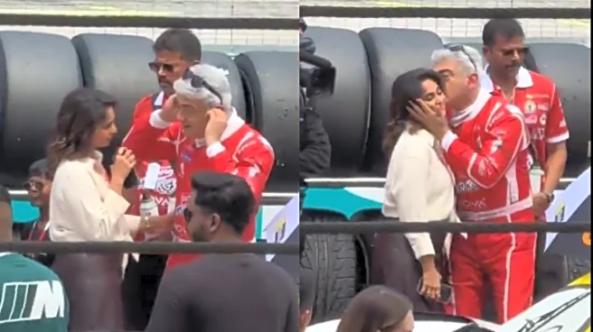 Ajith Kumar Gives Sweet Kiss To Wife Shalini Ahead Of Asian Le Mans Car Race Series - Watch