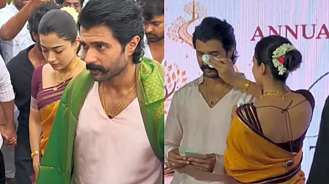Vijay Deverakonda-Rashmika Mandanna's Sweet PDA Wins Hearts As Couple  Visits Telangana School - Watch