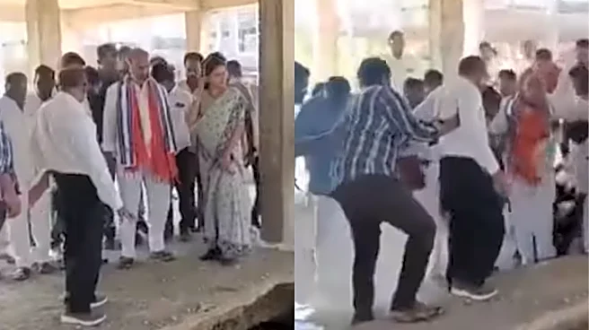 Telangana Congress MLA Has Close Shave After Slab Collapses During Site Inspection | WATCH