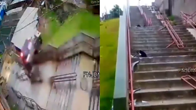 Classic ‘Yamraj On Leave’ Case! Brazilian Man Walks Unharmed After Speeding Car Falls Down Stairs