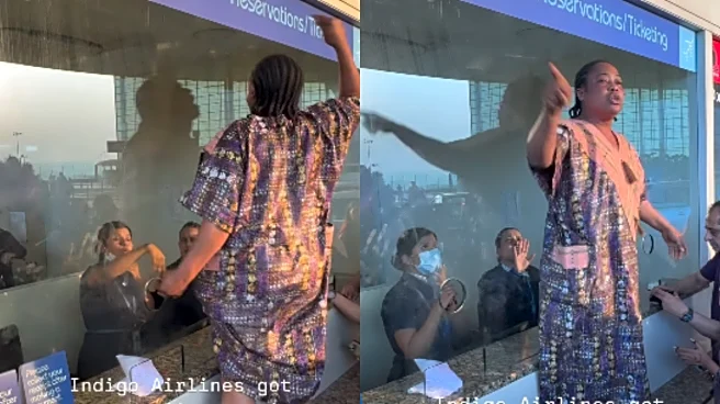 IndiGo Flight Delay: Frustrated Foreign Passenger Loses It At Mumbai Airport, Climbs On Counter | VIDEO