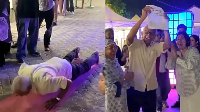 Elderly Man Does 30 Push-Ups To Win Earrings For His Wife; Internet Says, 'Aunty Is So Lucky' | VIDEO