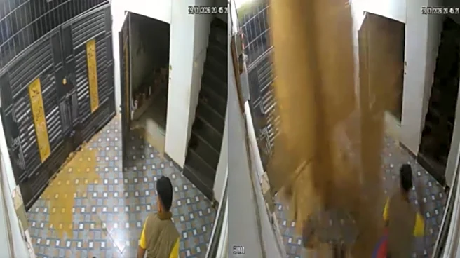 Viral Video: High Pressure Underground Pipe Bursts Open Inside A Bilaspur House, Man Narrowly Escapes Accident