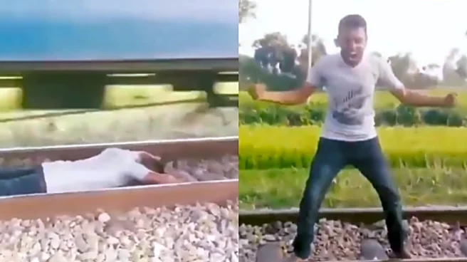 Man Lays Down On Railway Tracks As Speeding Train Passes Over Him– All For ‘Internet Fame’