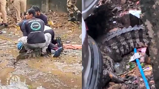 Crocodile Terror In Mumbai! Powai Lake’s 7-Ft-Long Reptile Gets A Dramatic Rescue