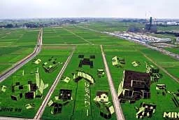 田んぼに「マイクラ」登場　世界最大級のアート、埼玉