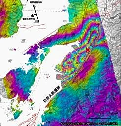 震央周辺で最大５０センチ変動　だいち２号で観測、国土地理院