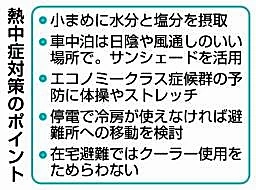 猛暑の避難生活、高リスク　水分小まめに熱中症予防を