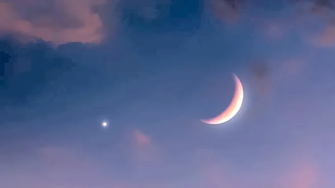 Waxing Crescent Moon Meets Saturn In The Evening Sky Tonight