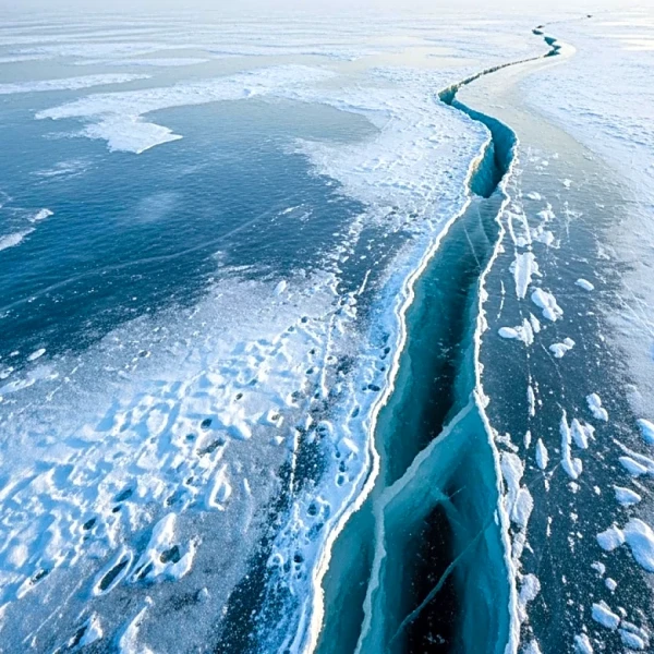 Giant Crack Forms in Frozen Lake Erie, Visible from Space