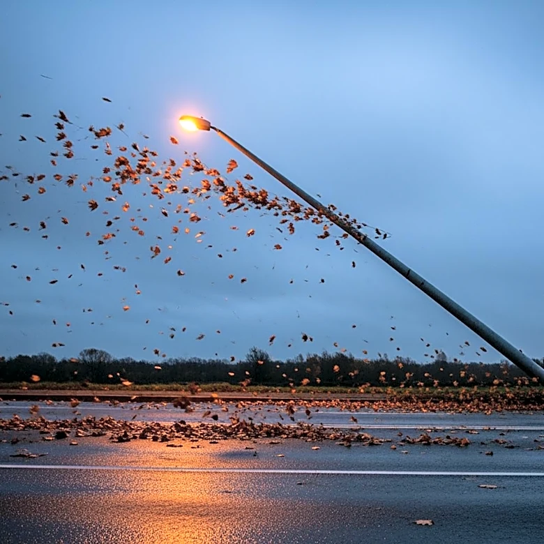 Bucktown Light Pole Falls Amid Windy Conditions
