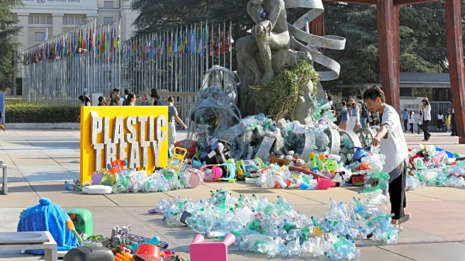 Artist drowns sculpture in plastic waste in front of the UN during plastic pollution treaty talks