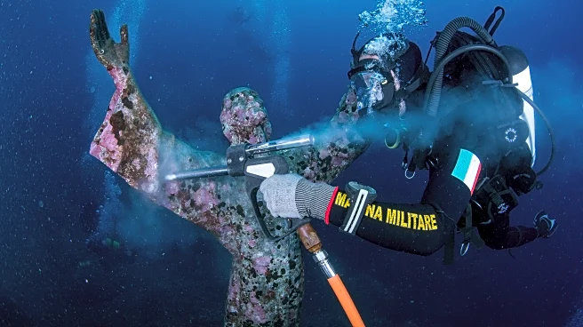 Italian divers water-blast the popular underwater statue of Christ off Portofino