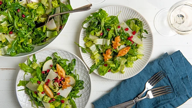 Thanksgiving salad with pears, Parmesan and pomegranate seeds, starring puff pastry croutons