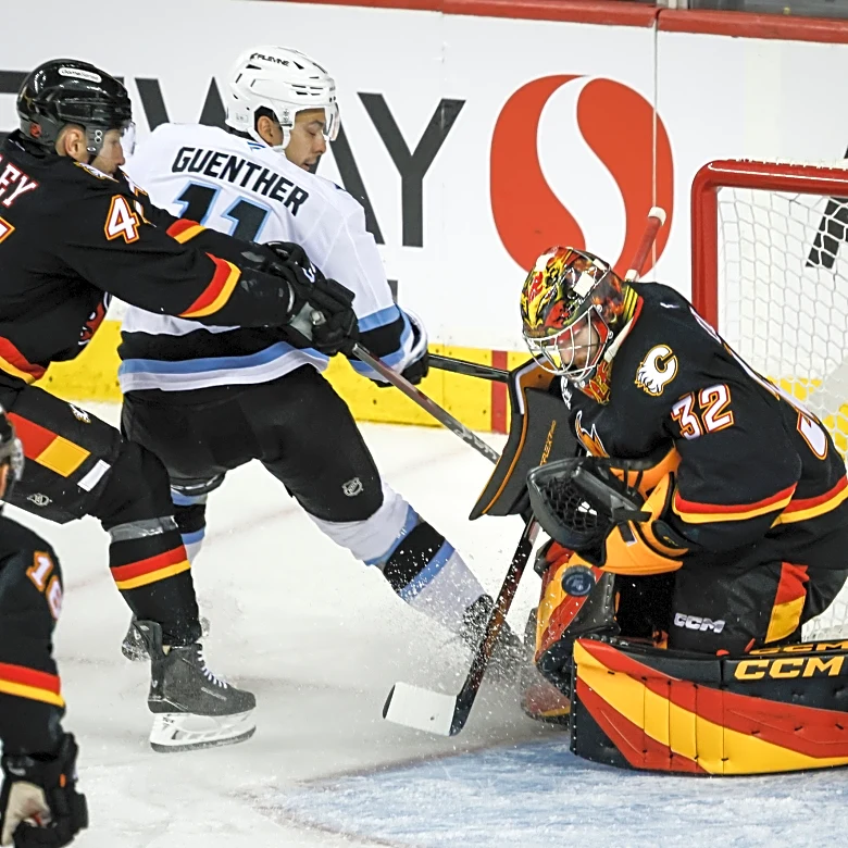 Wolf has 28 saves for 5th career shutout as Flames beat Mammoth 2-0
