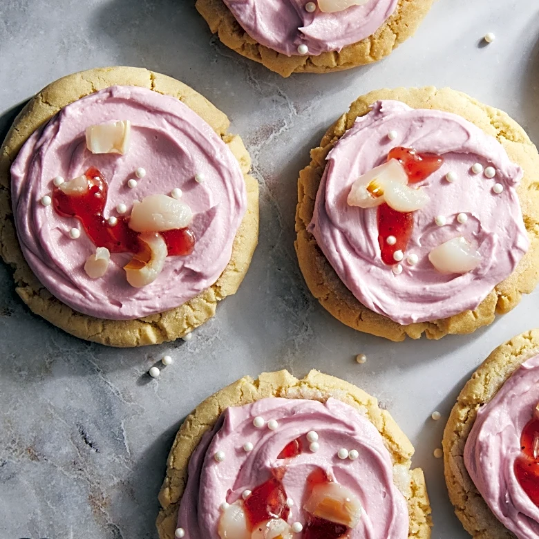 Indulge in lychee-frosted sugar cookies with citrus notes and buttercream
