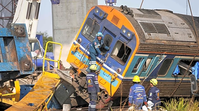 A construction crane falls onto a moving train in Thailand, killing at least 30 people