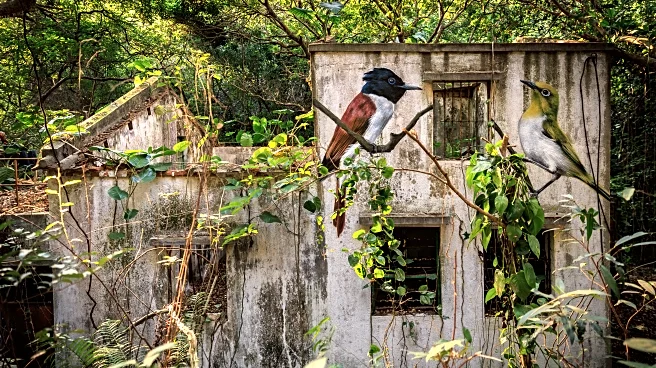Across the forgotten walls of a Hong Kong island, a flock of bird murals rises