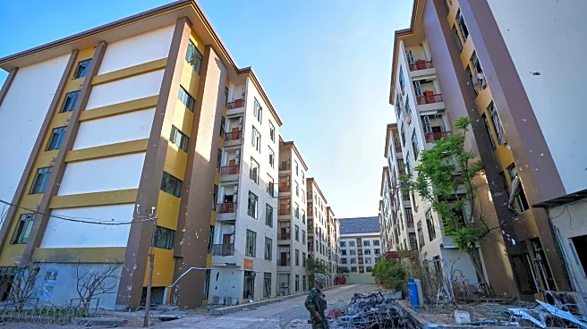 Images show abandoned belongings and mock police stations at a former scam center in Asia